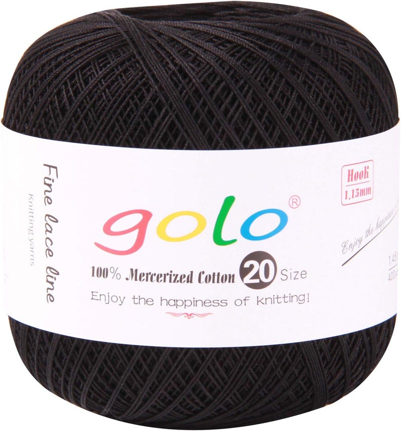 Golo خيط قطن أسود حجم 20 للحياكة اليدوية والكروشيه، 901 خيط أسود - Image 1